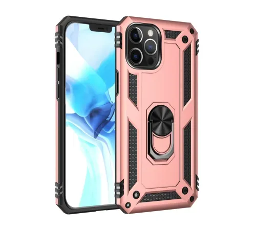 Apple iPhone 12 Pro Max Kılıf Sofya Yüzüklü Silikon Kapak - Rose