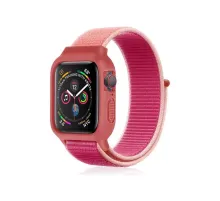 Apple Watch 38mm Hasırlı Cırtcırtlı Kasalı Kordon - Pudra