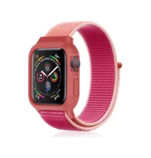 Apple Watch 38mm Hasırlı Cırtcırtlı Kasalı Kordon - Pudra