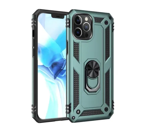 Apple iPhone 12 Pro Max Kılıf Sofya Yüzüklü Silikon Kapak - Yeşil