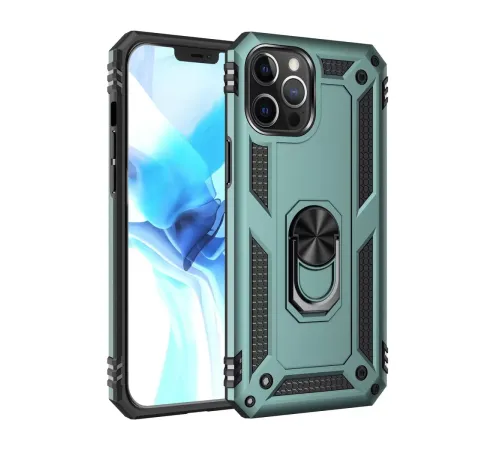Apple iPhone 12 Pro Max Kılıf Sofya Yüzüklü Silikon Kapak - Yeşil