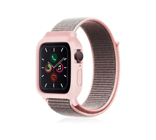 Apple Watch 38mm Hasırlı Cırtcırtlı Kasalı Kordon - Pembe