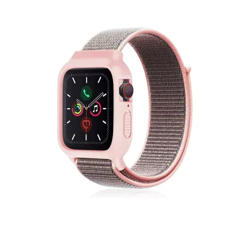 Apple Watch 38mm Hasırlı Cırtcırtlı Kasalı Kordon - Pembe