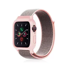 Apple Watch 38mm Hasırlı Cırtcırtlı Kasalı Kordon - Pembe