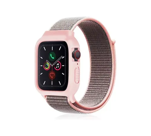 Apple Watch 38mm Hasırlı Cırtcırtlı Kasalı Kordon - Pembe
