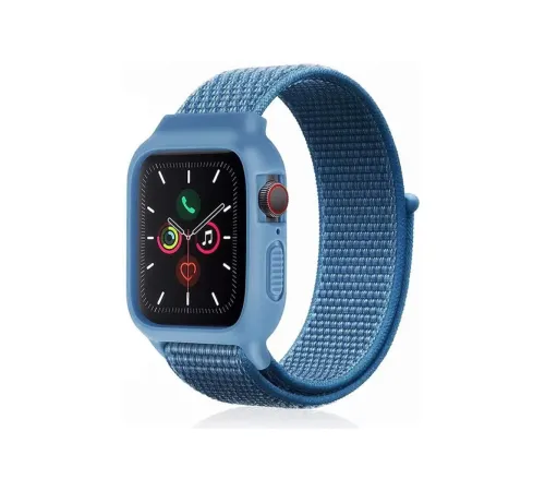 Apple Watch 38mm Hasırlı Cırtcırtlı Kasalı Kordon - Mavi