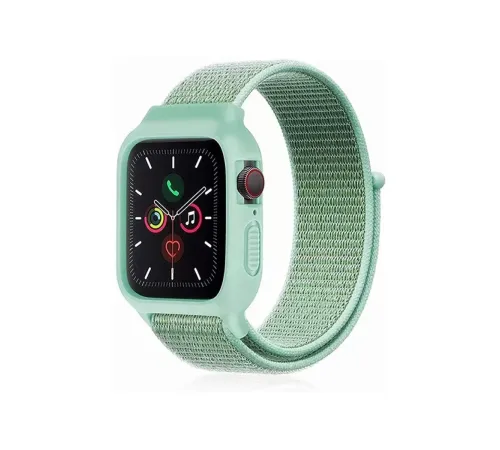 Apple Watch 42mm Hasırlı Cırtcırtlı Kasalı Kordon - Turkuaz