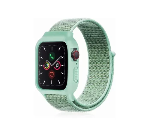 Apple Watch 42mm Hasırlı Cırtcırtlı Kasalı Kordon - Turkuaz