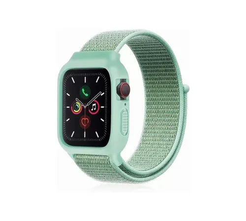 Apple Watch 42mm Hasırlı Cırtcırtlı Kasalı Kordon - Turkuaz