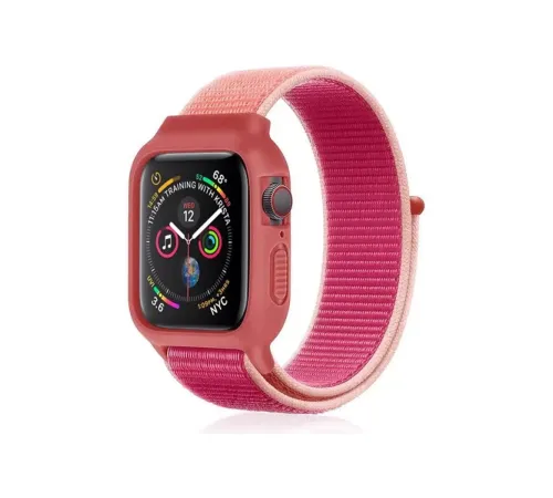 Apple Watch 42mm Hasırlı Cırtcırtlı Kasalı Kordon - Mor