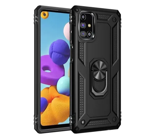 Samsung Galaxy M31S Kılıf Sofya Yüzüklü Silikon Kapak - Siyah