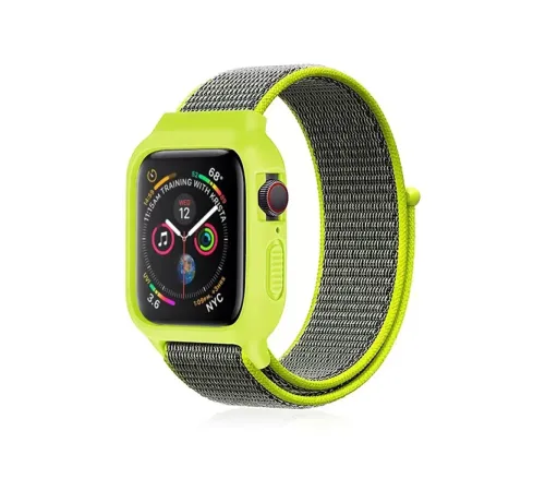 Apple Watch 42mm Hasırlı Cırtcırtlı Kasalı Kordon - Yeşil