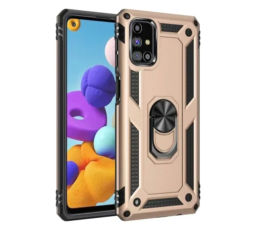 Samsung Galaxy M31S Kılıf Sofya Yüzüklü Silikon Kapak - Gold