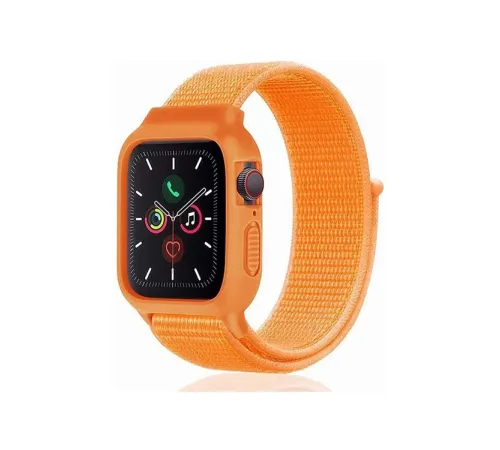 Apple Watch 42mm Hasırlı Cırtcırtlı Kasalı Kordon - Turuncu