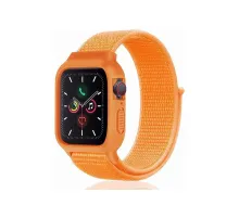 Apple Watch 42mm Hasırlı Cırtcırtlı Kasalı Kordon - Turuncu