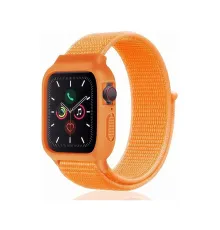 Apple Watch 42mm Hasırlı Cırtcırtlı Kasalı Kordon - Turuncu