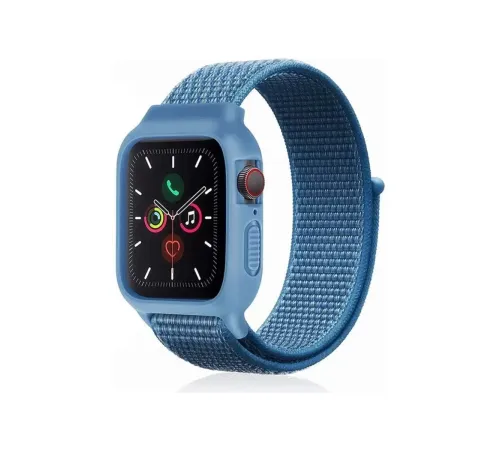Apple Watch 42mm Hasırlı Cırtcırtlı Kasalı Kordon - Mavi
