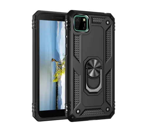 Huawei Y5P Kılıf Sofya Yüzüklü Silikon Kapak - Siyah
