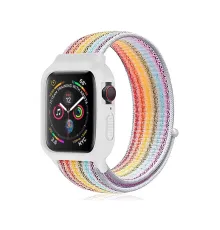 Apple Watch 42mm Hasırlı Cırtcırtlı Kasalı Kordon - Gökkuşağı 2