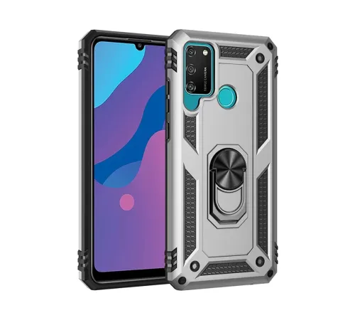 Huawei Y6P Kılıf Sofya Yüzüklü Silikon Kapak - Gümüş