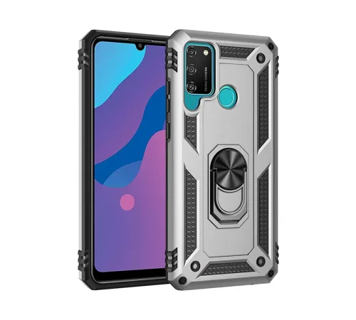 Huawei Y6P Kılıf Sofya Yüzüklü Silikon Kapak - Gümüş
