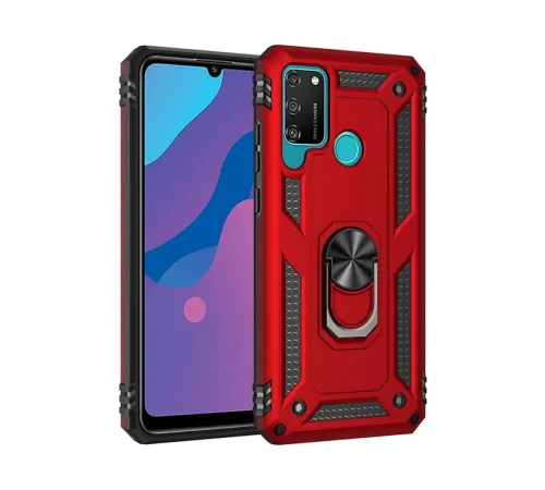 Huawei Y6P Kılıf Sofya Yüzüklü Silikon Kapak - Kırmızı