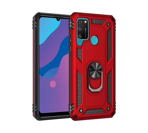 Huawei Y6P Kılıf Sofya Yüzüklü Silikon Kapak - Kırmızı