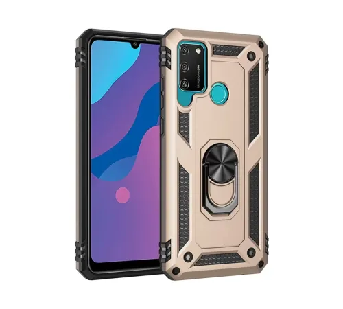 Huawei Y6P Kılıf Sofya Yüzüklü Silikon Kapak - Gold