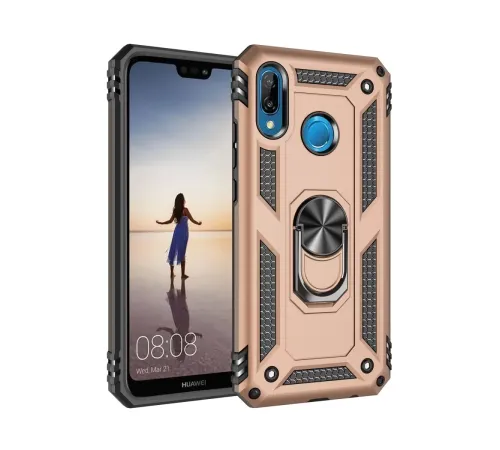 Huawei P20 Lite Kılıf Sofya Yüzüklü Silikon Kapak - Gold