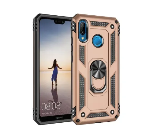 Huawei P20 Lite Kılıf Sofya Yüzüklü Silikon Kapak - Gold