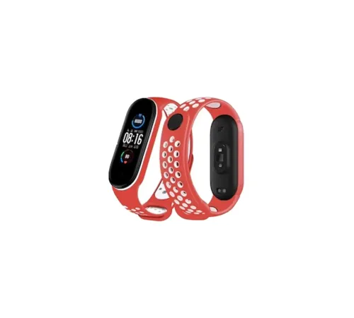 Xiaomi Mi Band 6 Spor Delikli Kordon - Kırmızı-Beyaz