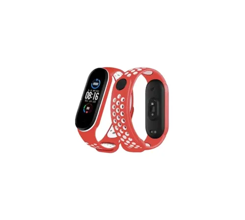 Xiaomi Mi Band 6 Spor Delikli Kordon - Kırmızı-Beyaz