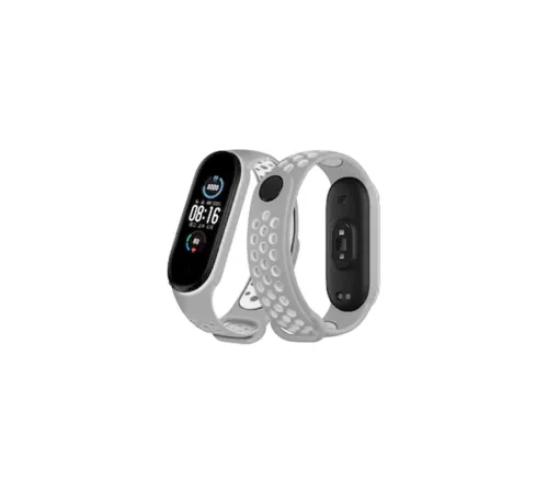 Xiaomi Mi Band 6 Spor Delikli Kordon - Gri-Kırmızı