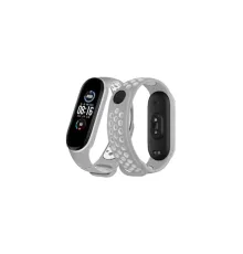 Xiaomi Mi Band 6 Spor Delikli Kordon - Gri-Kırmızı