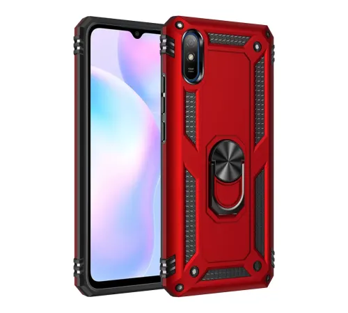 Xiaomi Redmi 9A Kılıf Sofya Yüzüklü Silikon Kapak - Kırmızı