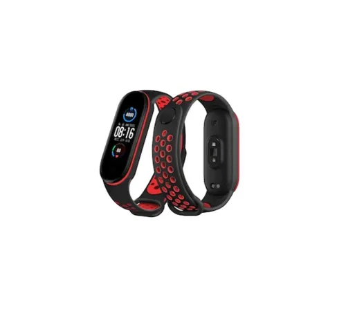Xiaomi Mi Band 7 Spor Delikli Kordon - Siyah-Kırmızı