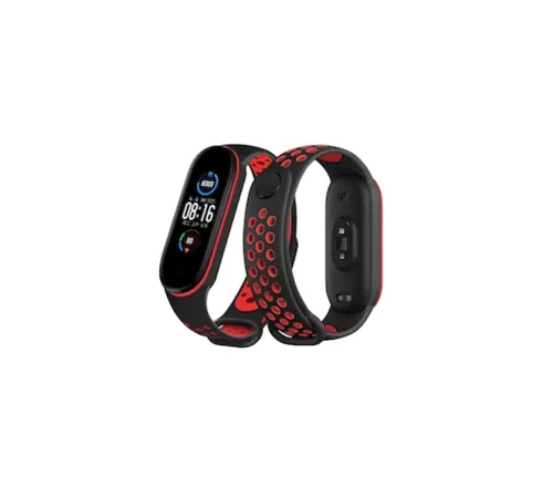 Xiaomi Mi Band 7 Spor Delikli Kordon - Siyah-Kırmızı