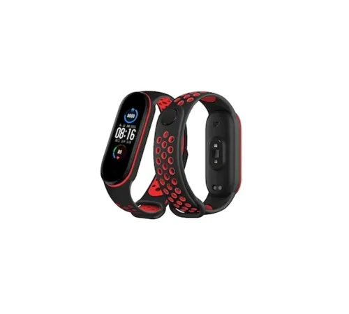 Xiaomi Mi Band 4 Spor Delikli Kordon - Siyah-Kırmızı