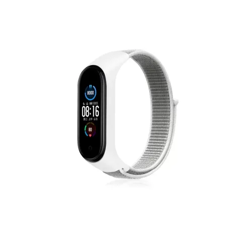 Xiaomi Mi Band 4 Hasırlı Cırtcırtlı Kordon - Beyaz