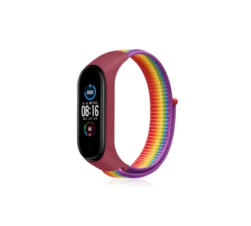 Xiaomi Mi Band 4 Hasırlı Cırtcırtlı Kordon - Gökkuşağı