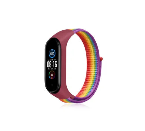 Xiaomi Mi Band 4 Hasırlı Cırtcırtlı Kordon - Gökkuşağı