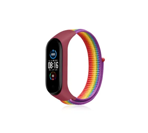 Xiaomi Mi Band 4 Hasırlı Cırtcırtlı Kordon - Gökkuşağı