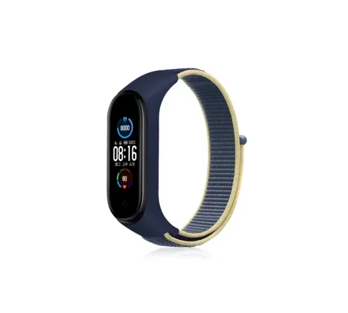 Xiaomi Mi Band 4 Hasırlı Cırtcırtlı Kordon - Sarı-Lacivert