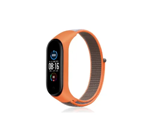 Xiaomi Mi Band 4 Hasırlı Cırtcırtlı Kordon - Turuncu-Gri