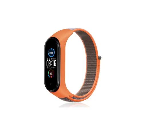 Xiaomi Mi Band 4 Hasırlı Cırtcırtlı Kordon - Turuncu-Gri