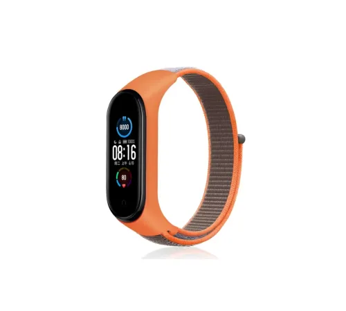 Xiaomi Mi Band 4 Hasırlı Cırtcırtlı Kordon - Turuncu-Gri