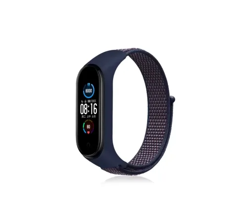 Xiaomi Mi Band 4 Hasırlı Cırtcırtlı Kordon - Lacivert-Mor