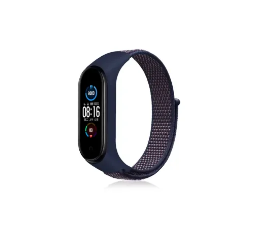 Xiaomi Mi Band 4 Hasırlı Cırtcırtlı Kordon - Lacivert-Mor