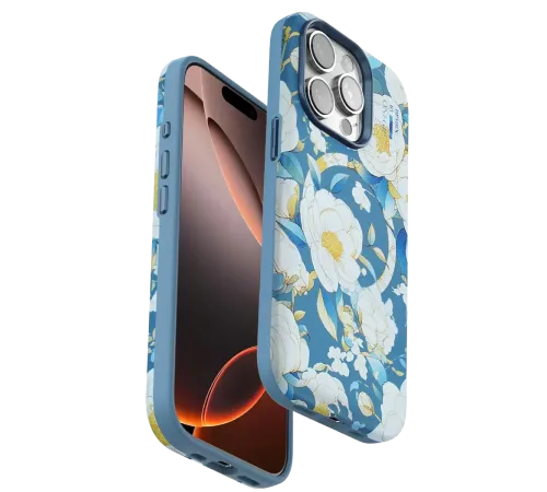 Apple iPhone 14 Pro Max Flower Series Magsafe Kapak - Mavi