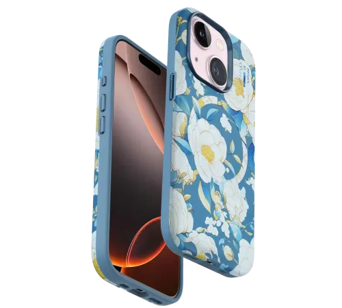 Apple iPhone 15 Flower Series Magsafe Kapak - Mavi